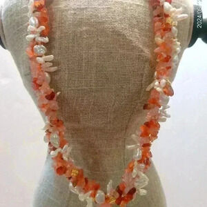 CAMELIAN/FRESH WATER PEARL SEMI-PRECIOUS NECKLACE BY GEMMA C NEW YORK (P335)